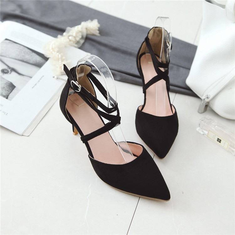 Women's stiletto Black Women's plus size solid color pointed toe stiletto sandals