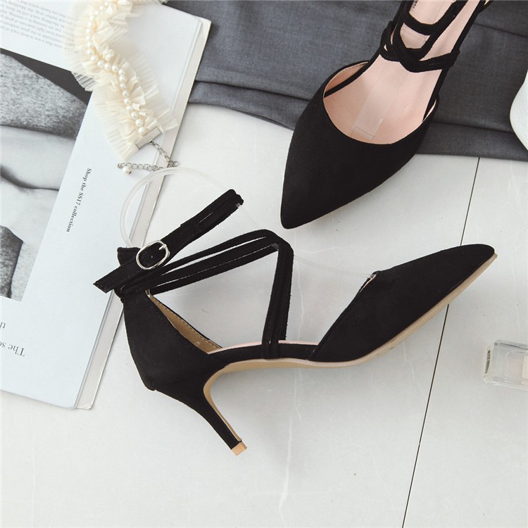 Women's stiletto Black Women's plus size solid color pointed toe stiletto sandals