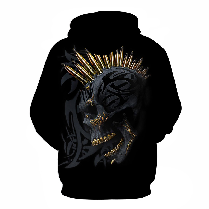 Men's skull print with gold highlights hooded hoodie