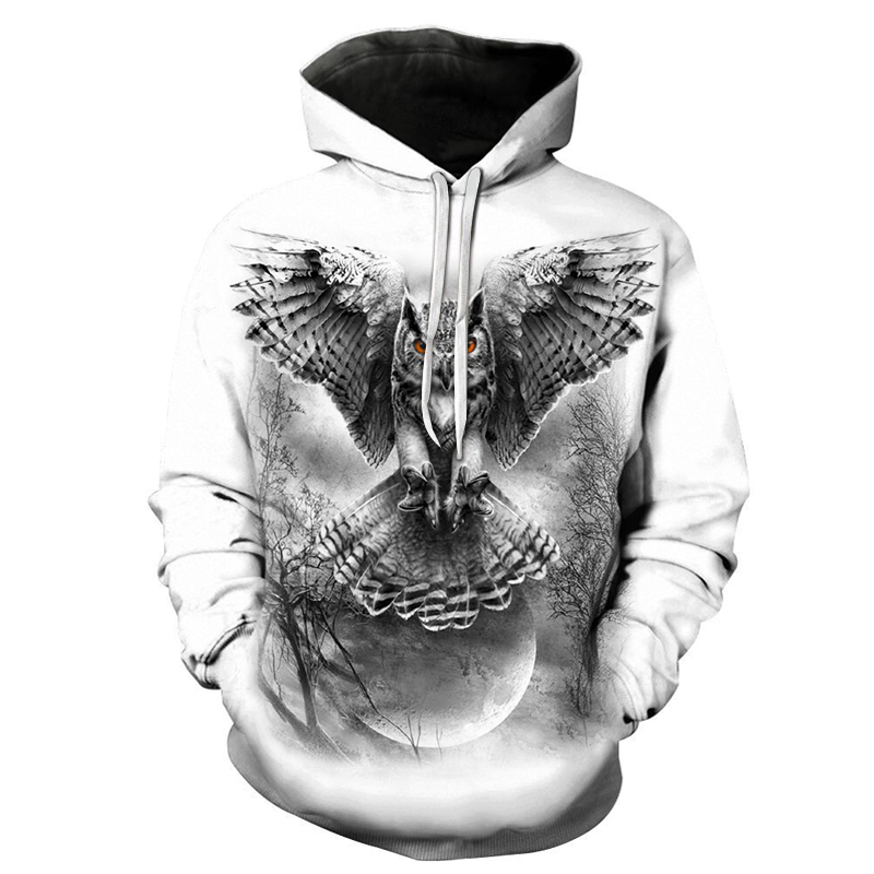 Men's hoodie is comfortable, warm, and stylish with an Owl 3D digital printing