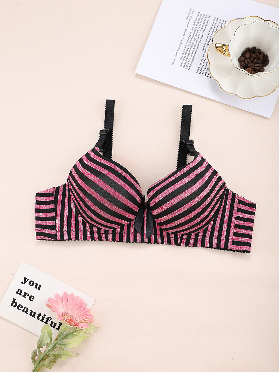 Women's underwire bra underwear sexy sweet black pink striped underwire bra