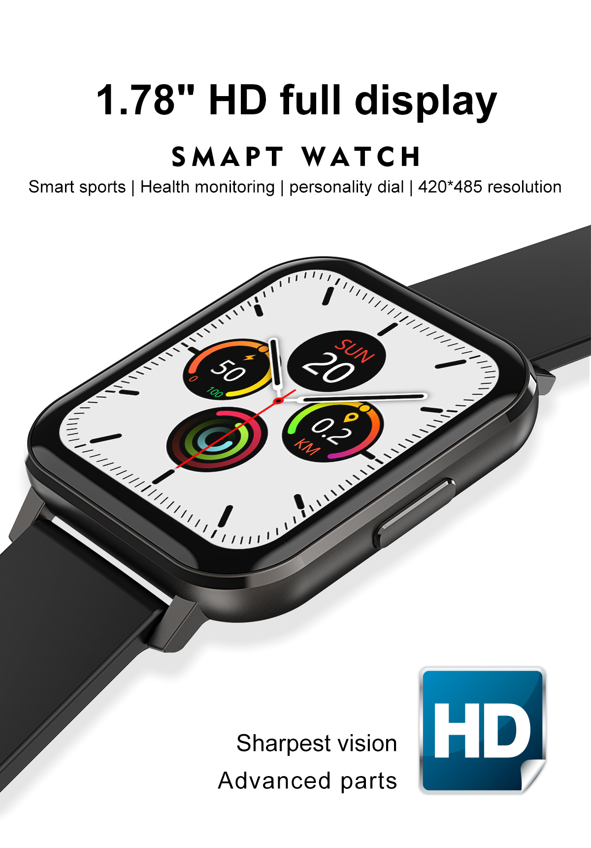 1.78" HD screen smart watch, sport & fitness tracking. Elegant durable & classy. 