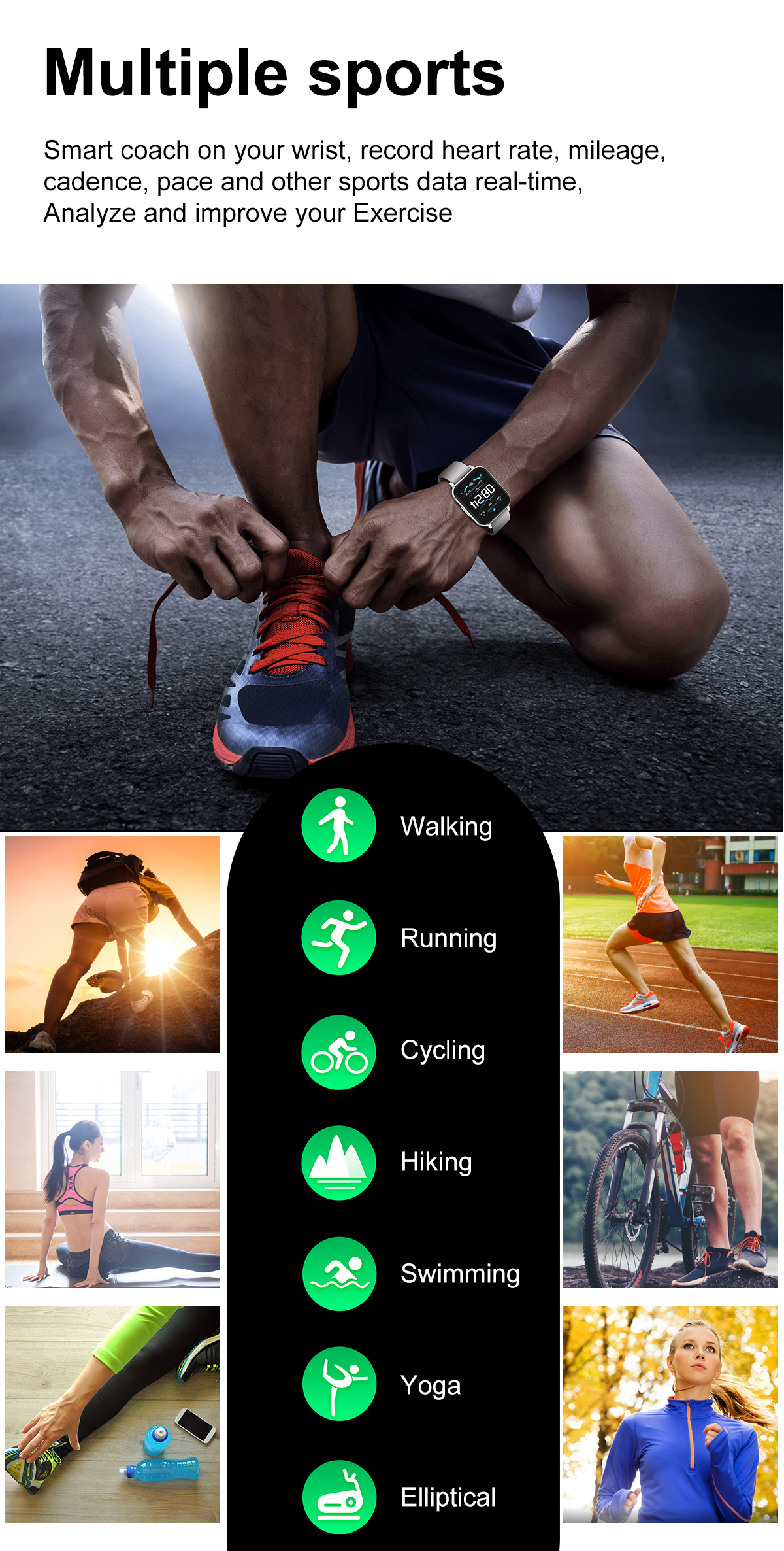 Smart watch that will track Exercise pedometer, calories, distance, exercise mode (walking, running, hiking, badminton, basketball)