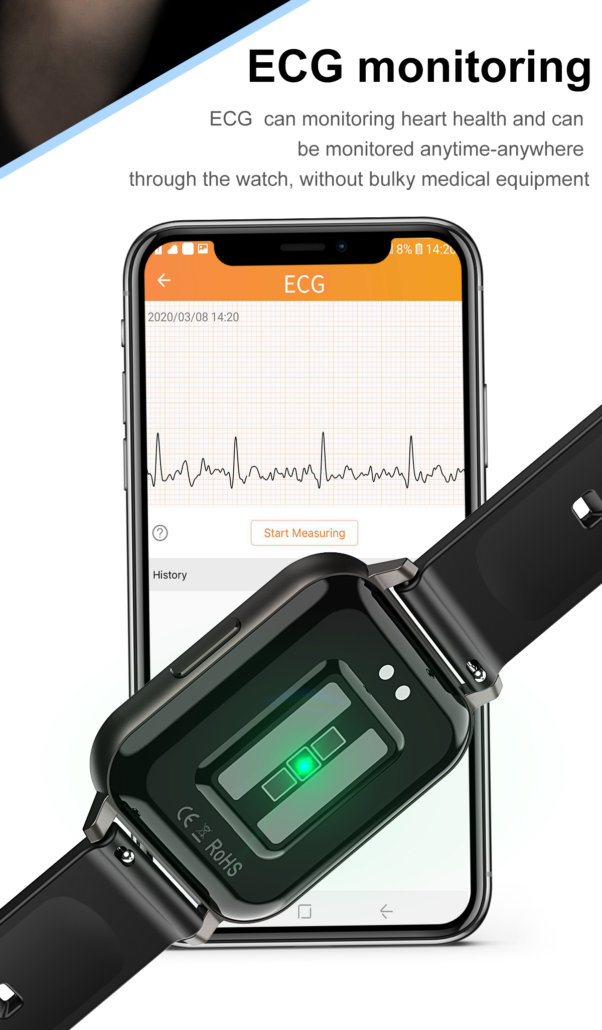 ECG monitoring Smart watch that will track Exercise pedometer, calories, distance, exercise mode (walking, running, hiking, badminton, basketball)