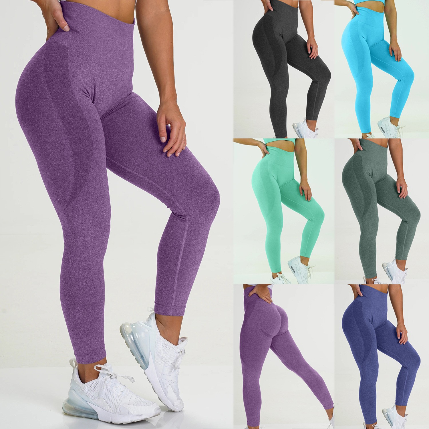 Women's yoga pants Purple, Light Blue, Mint green Dark grey, Grey Seamless Leggings Push Up Yoga pants.