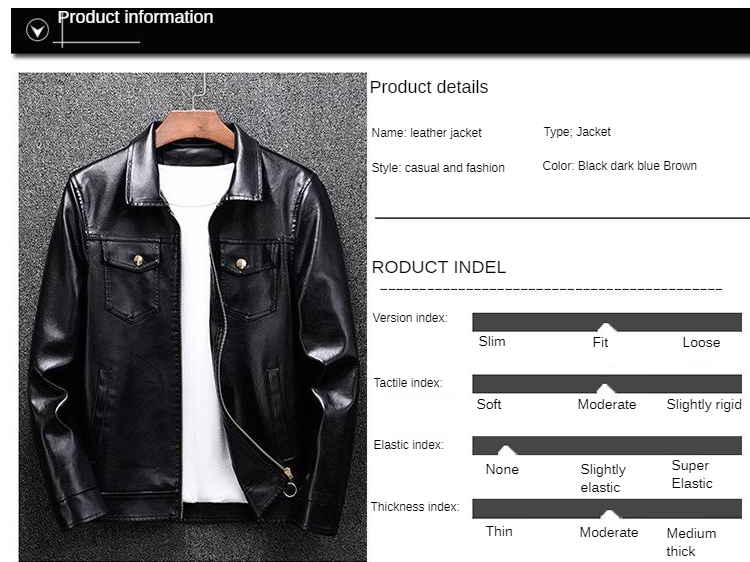 Men's casual leather jacket PU leather jacket with button breast pockets