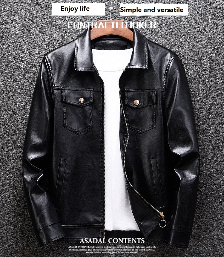 Men's casual leather jacket Faux leather coat Simple and versatile 