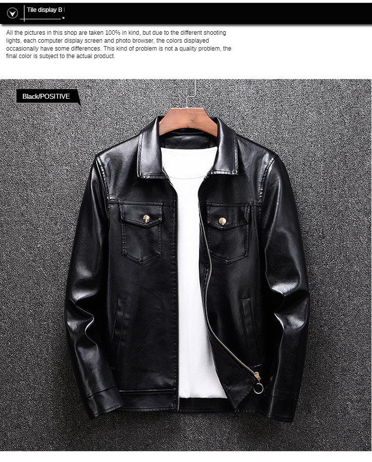 Men's casual leather jacket Black Men's PU leather jacket with button breast pockets