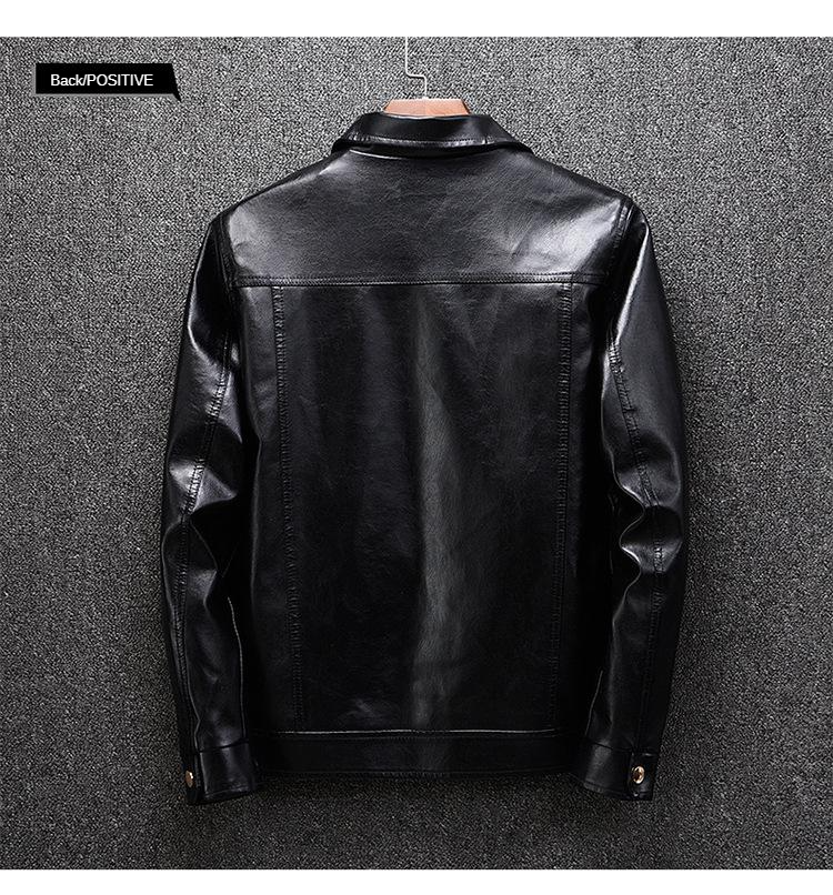 Men's casual leather jacket Black Men's PU leather jacket with straight flat back