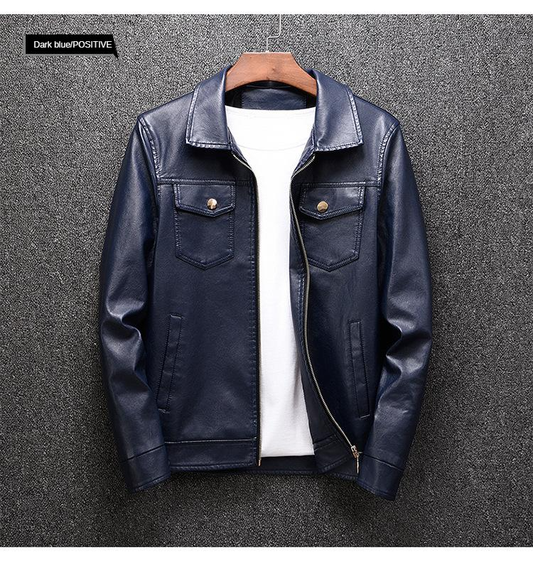 Men's casual leather jacket Dark blue Men's PU leather jacket