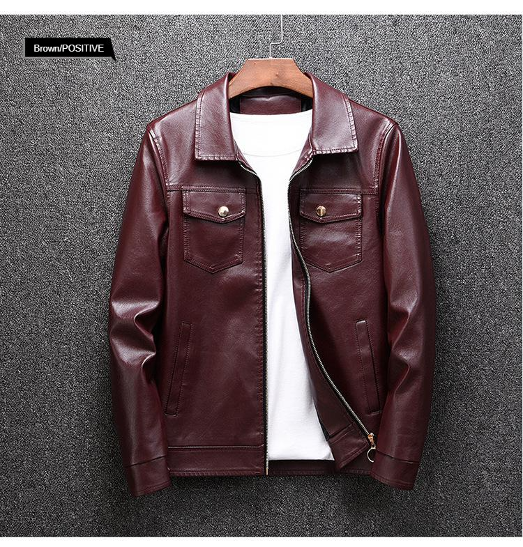 Men's casual leather jacket Brown Men's PU leather jacket