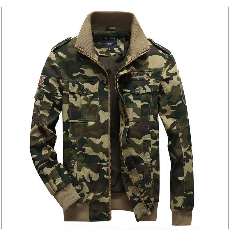 Men's military jacket British style military winter jacket with front zipper, button pockets and stand-up collar