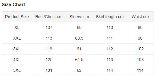 Women Plus Size Winter Knee Length Sexy Skirt Dress Size chart