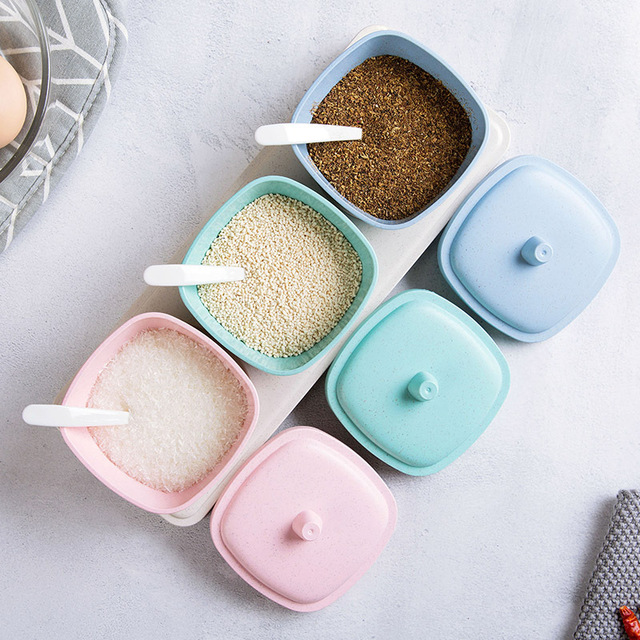 Wheat straw seasoning box seasoning jar with spoon set