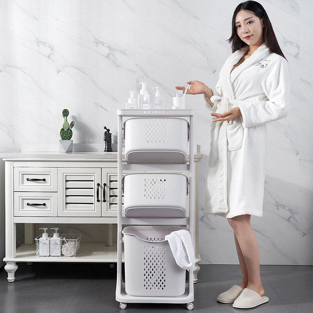 Movable pulley bathroom laundry basket, clothes rack, food rack (sold from 2 on 2 floors)