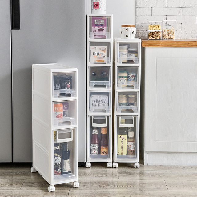 Plastic slot cabinet with drawers and drawers with wheels (2 floors)