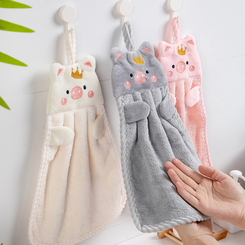 Hand towel hanging cute Korean pig embroidery absorbent hand cloth kitchen cartoon hand towel
