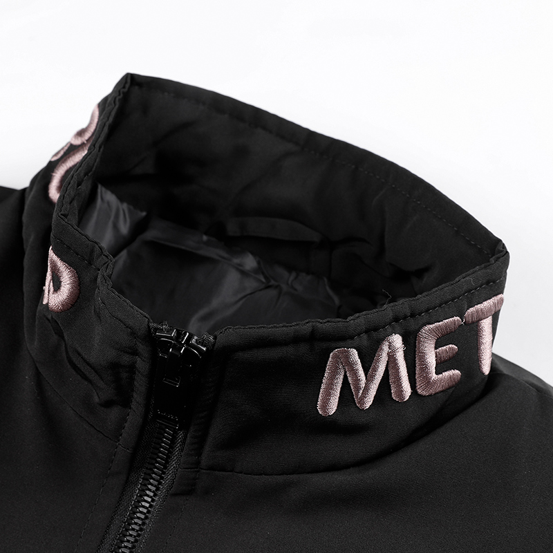 Men's jacket with Stand up collar with metropolis trump logo embroidered around for added flare