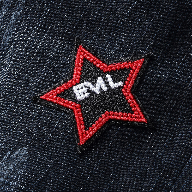 emblem embroidered men's denim blue jeans