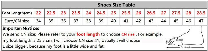 Men's Skater Shoes size table chart